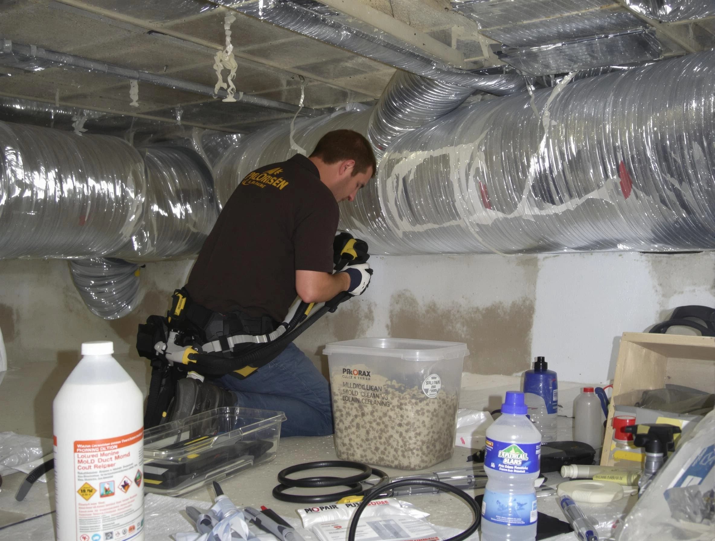 Highland Springs Air Duct Cleaning specialist performing professional mold removal from air ducts in Highland Springs