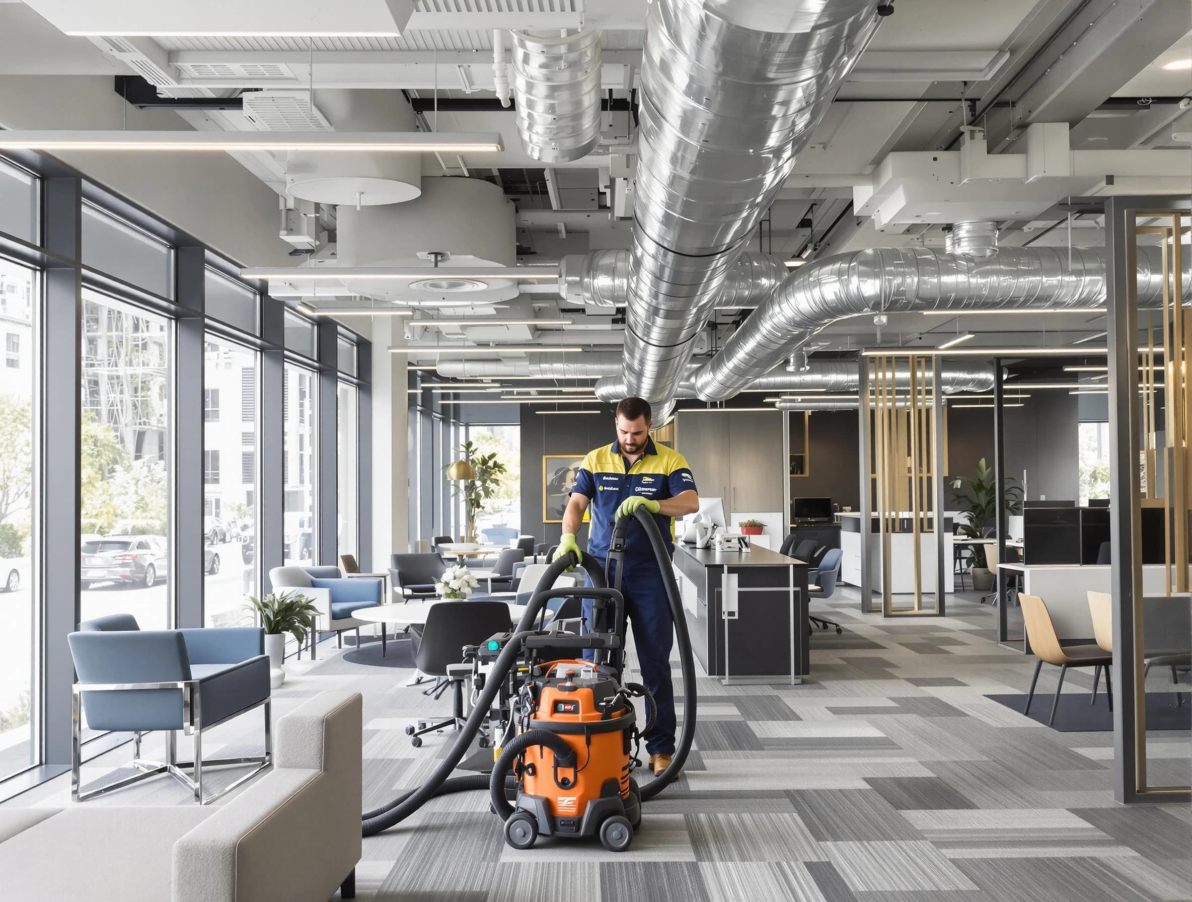 Highland Springs Air Duct Cleaning team performing thorough commercial duct cleaning at a Highland Springs business center