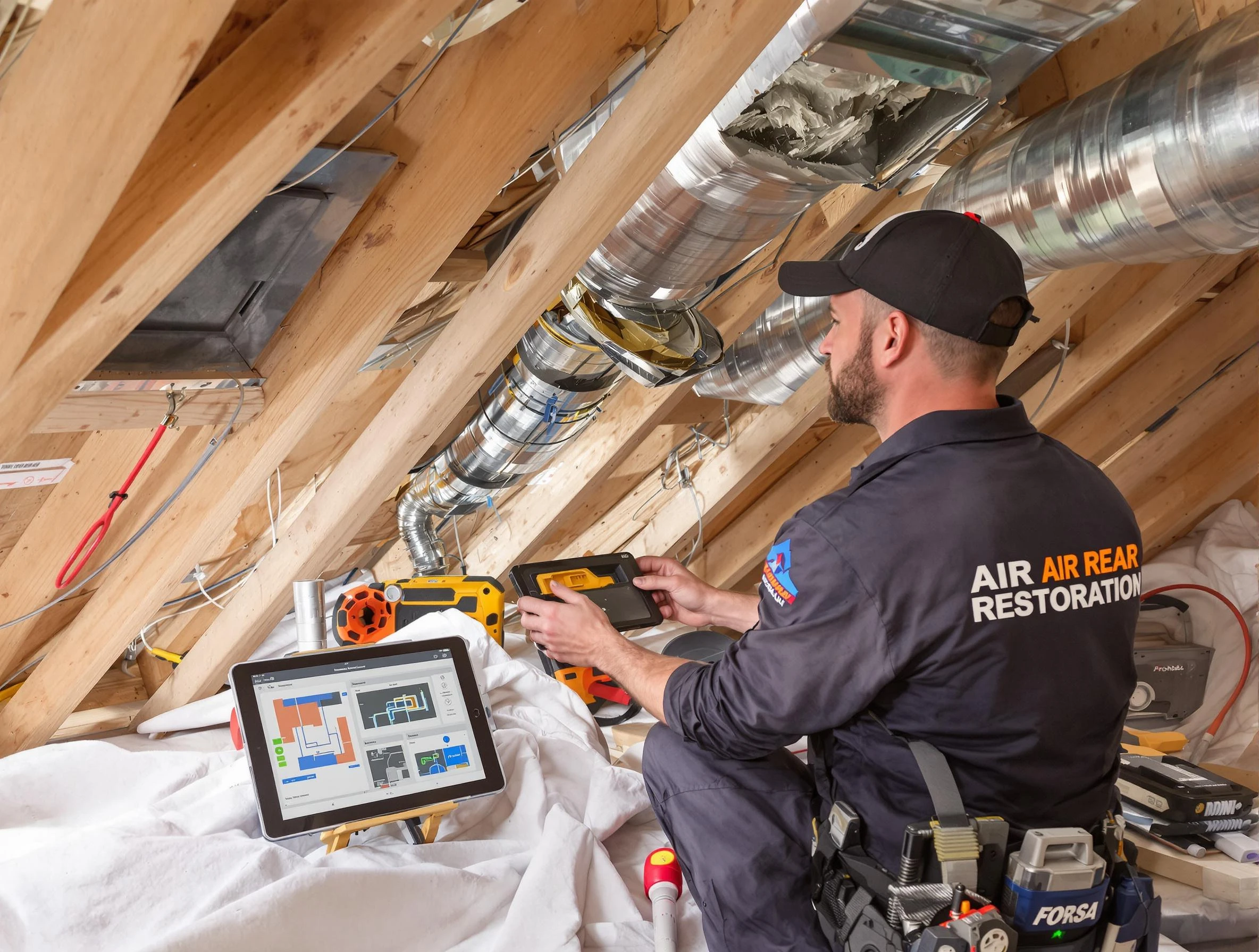 Highland Springs Air Duct Cleaning technician performing precise duct repair work in Highland Springs