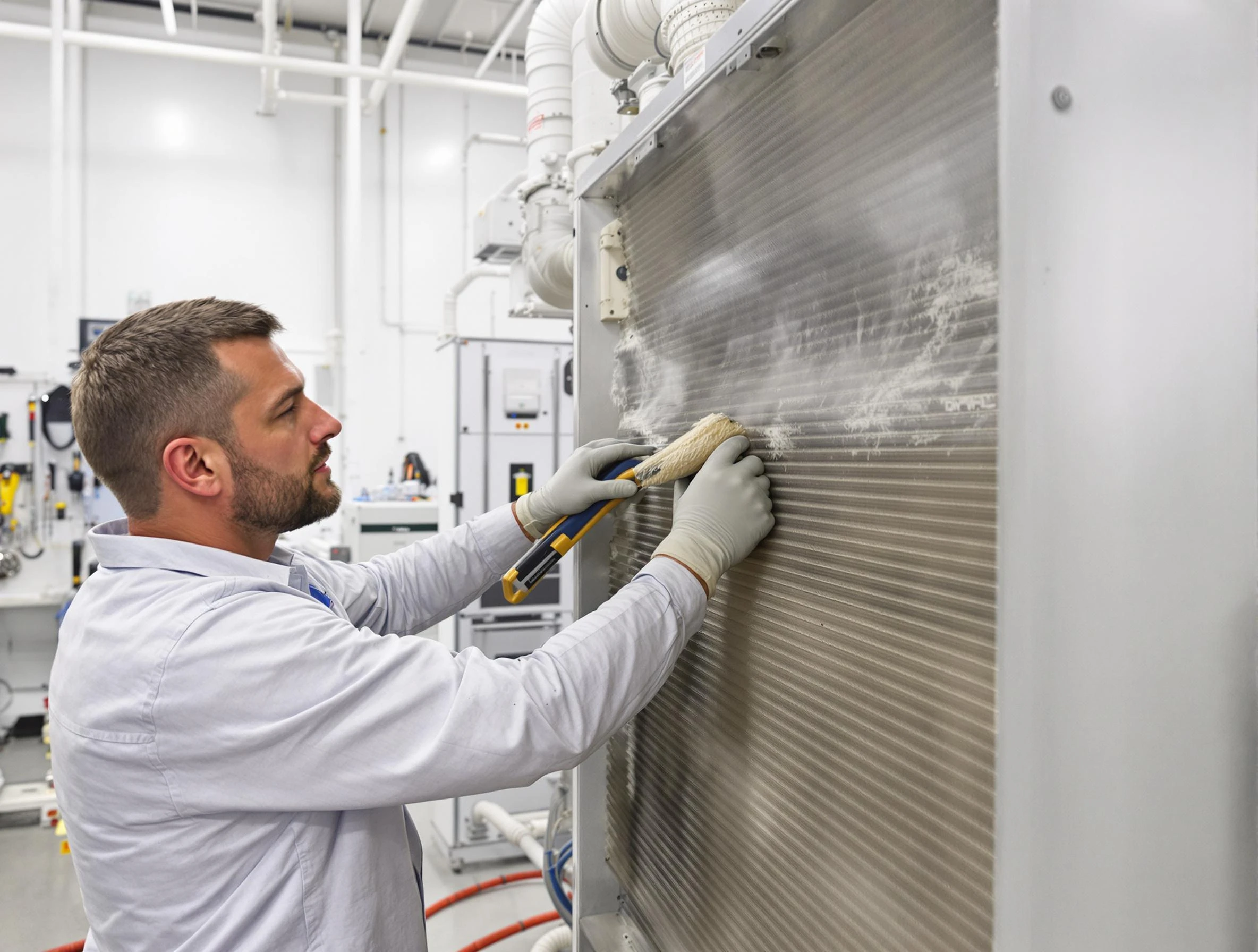 Highland Springs Air Duct Cleaning technician performing precision commercial coil cleaning at a Highland Springs business