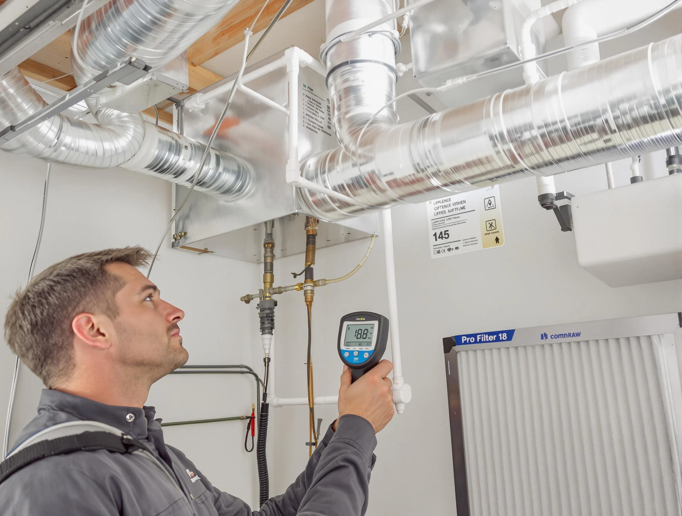 Highland Springs Air Duct Cleaning expert conducting detailed filter system inspection using diagnostic tools in Highland Springs